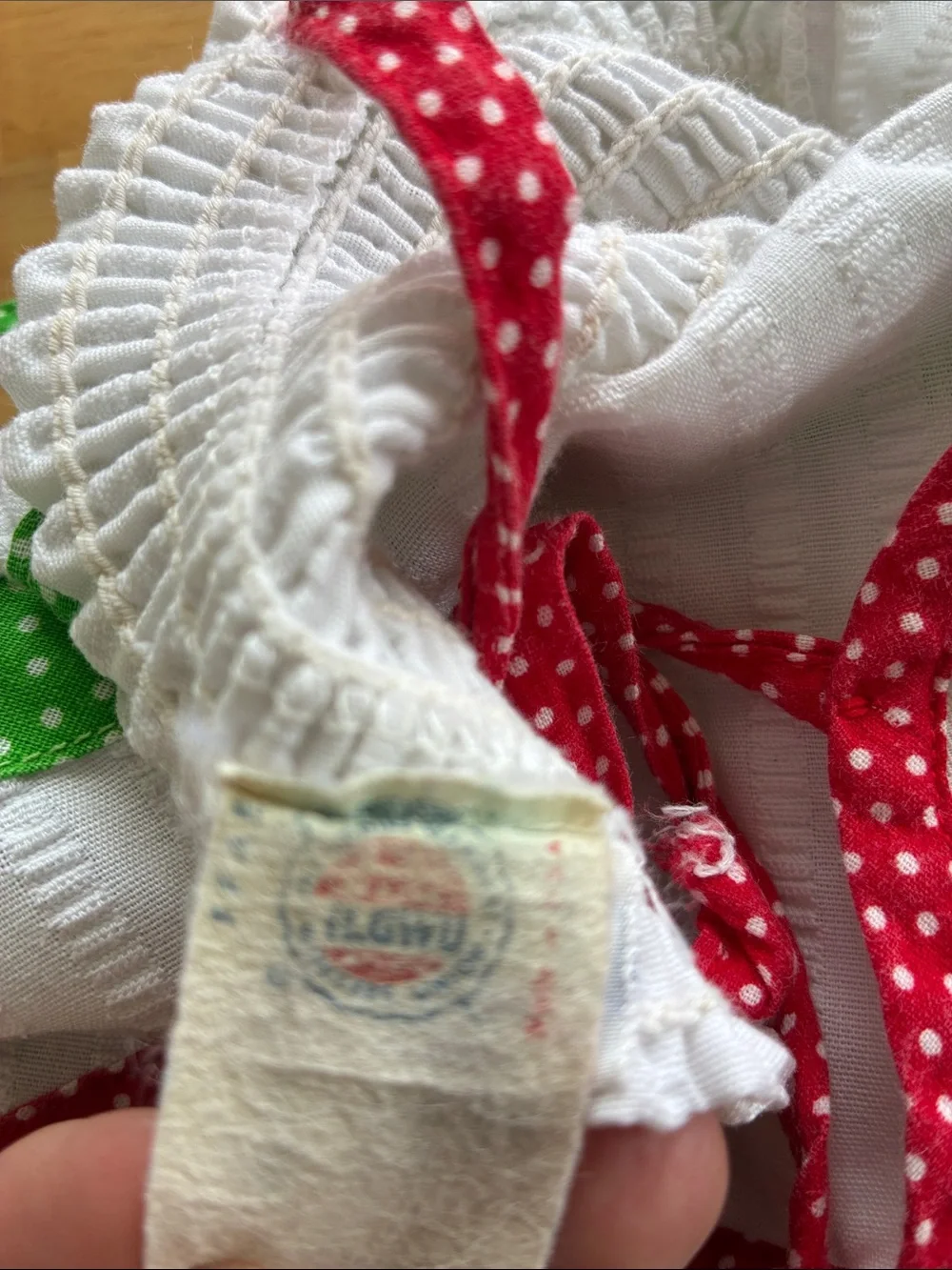 Vintage 70s/80s Union Tag Youngland White Rainbow Polka Dot Tiered Sundress 5